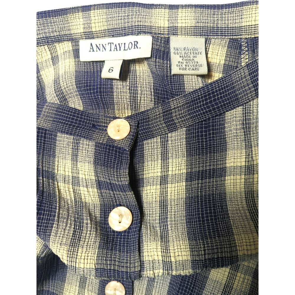 Ann Taylor Skater Mini Skirt 6 Swing Blue Plaid Button Front Playful Coquette - Picture 2 of 7